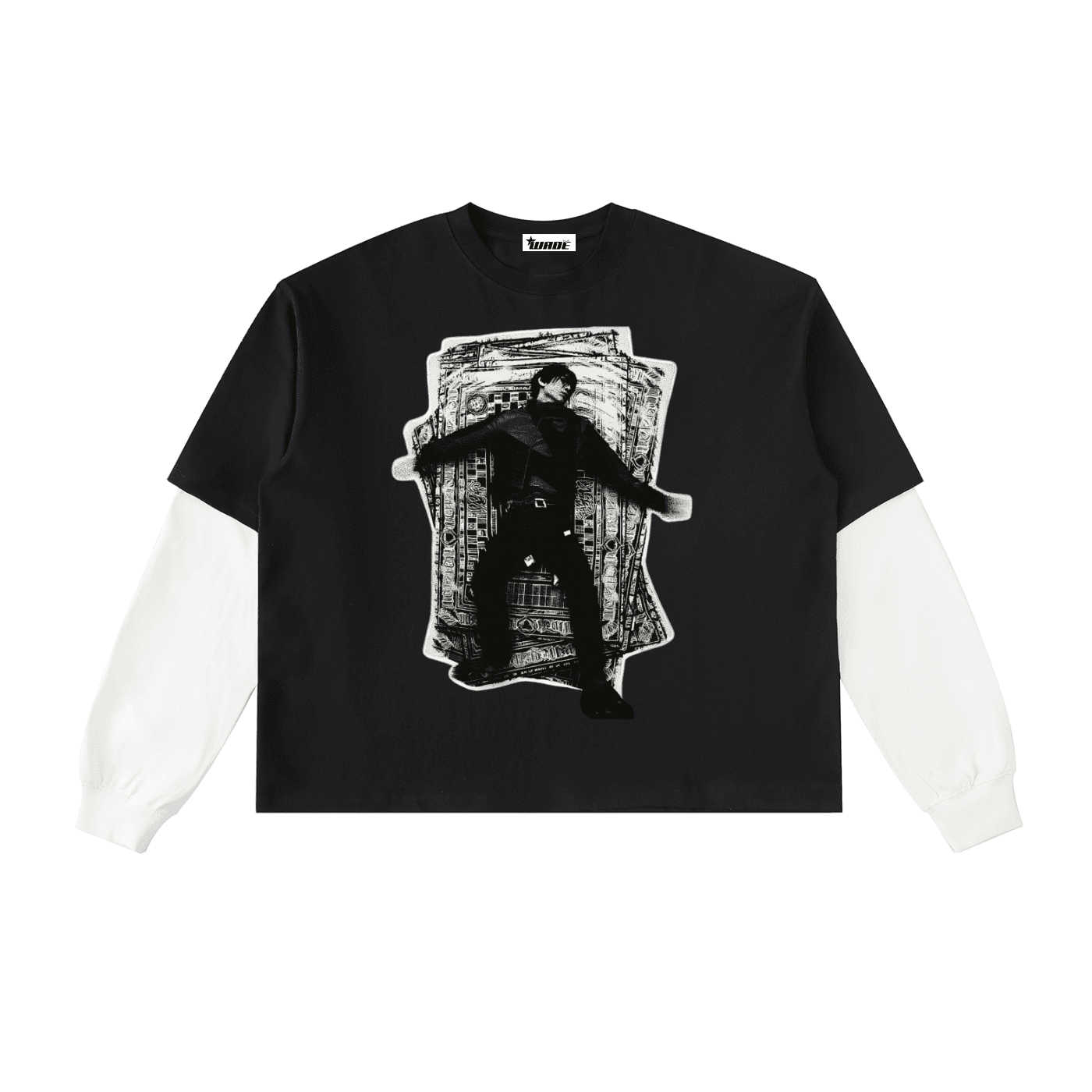 Layered Contrast Sleeve Cotton T-Shirt