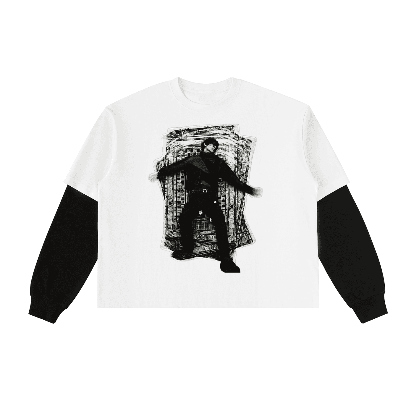 Layered Contrast Sleeve Cotton T-Shirt