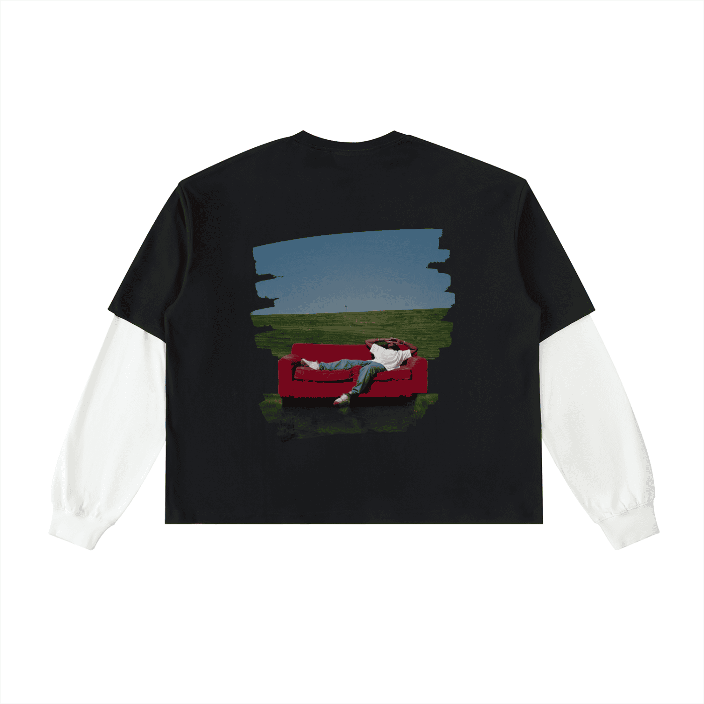 Layered Contrast Sleeve Cotton T-Shirt