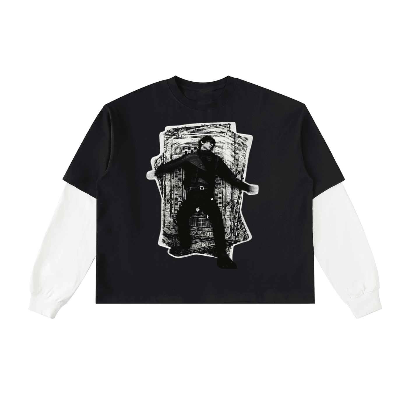 Layered Contrast Sleeve Cotton T-Shirt