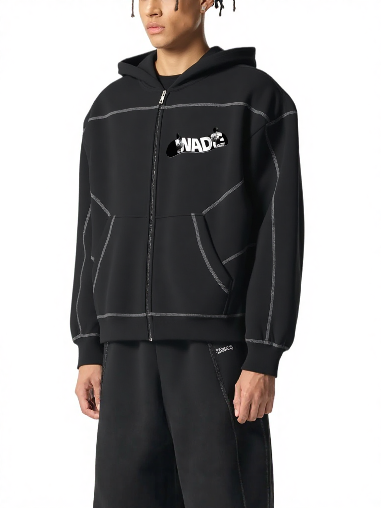 Wade Boxy Zip Hoodie (Black)