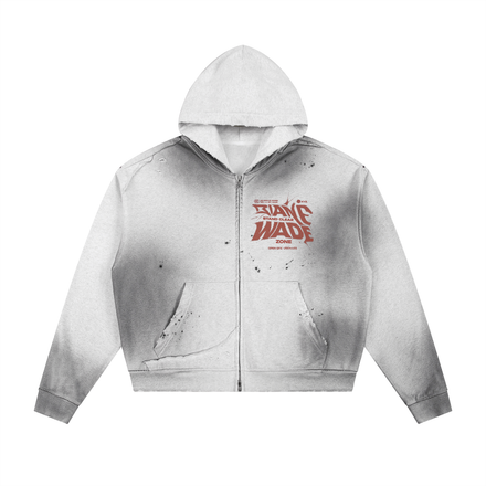 Raw Edge Zip Wade Sun-Fade Frayed Hoodie