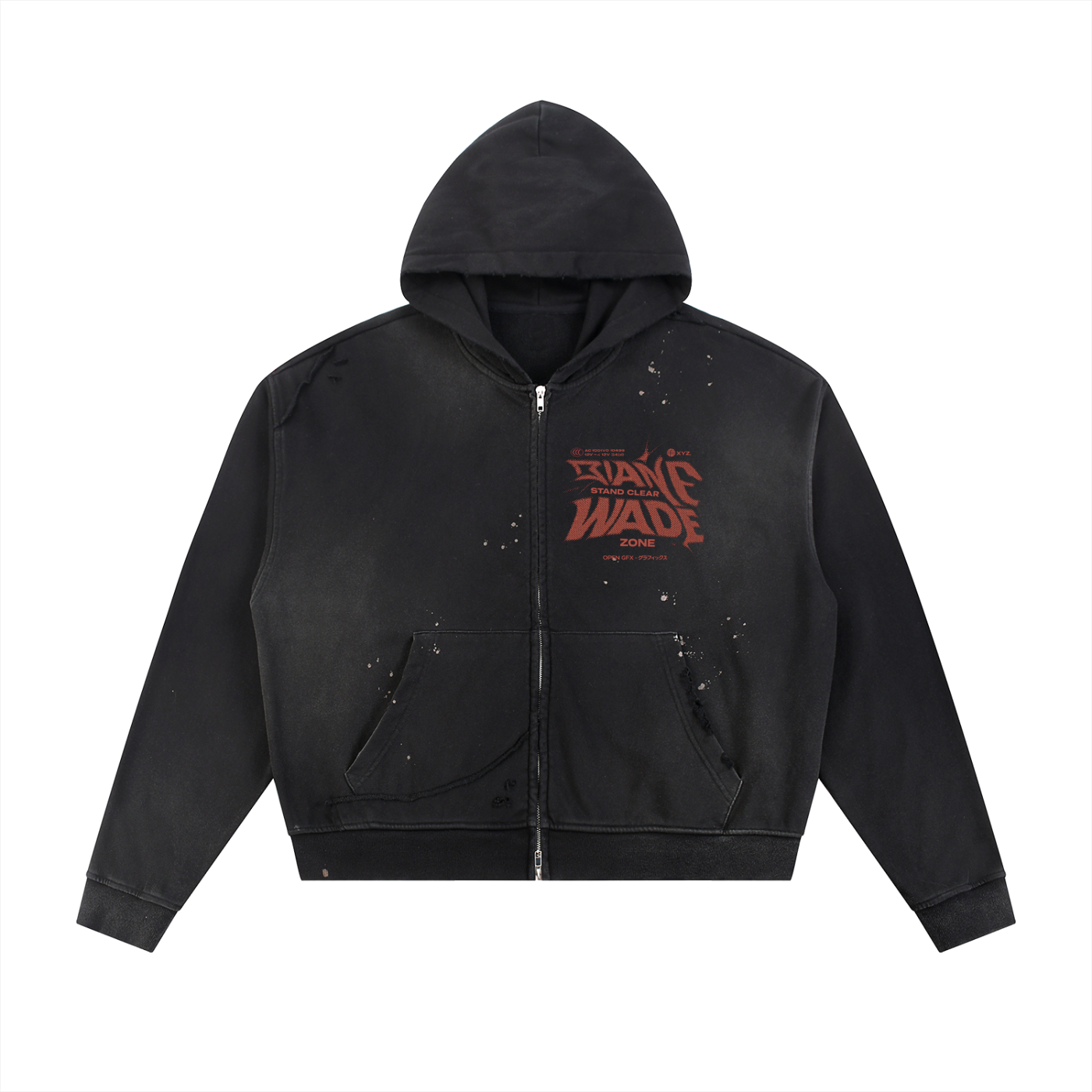 Raw Edge Zip Wade Sun-Fade Frayed Hoodie