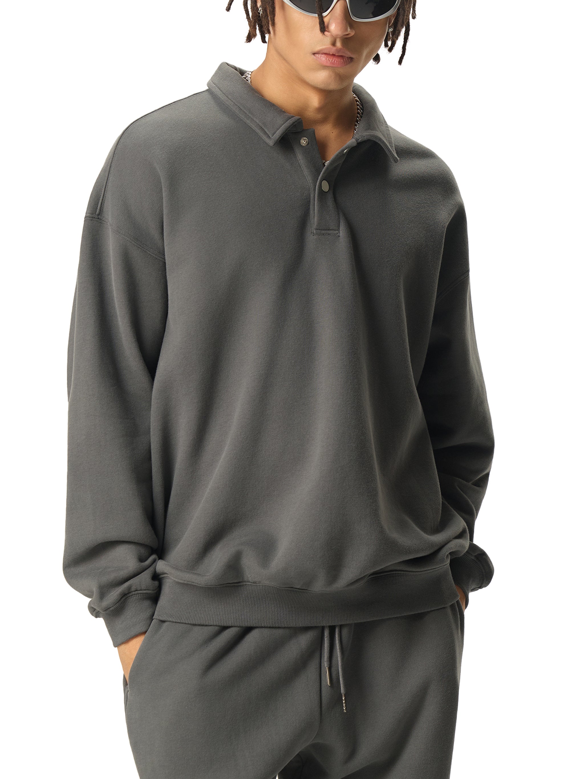 Wade Polo-Collar Sweatshirt (Black)
