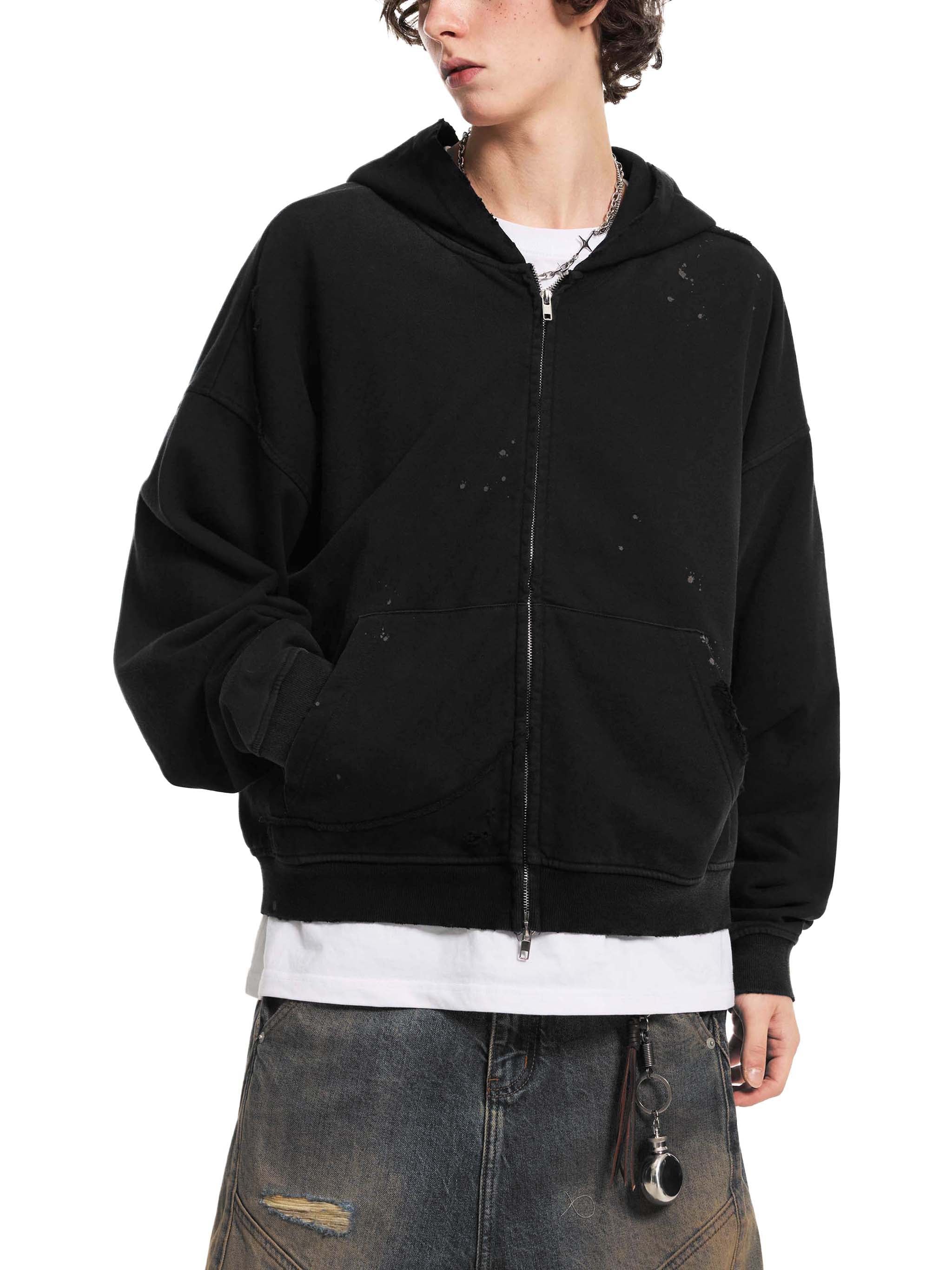 Raw Edge Zip Wade Sun-Fade Frayed Hoodie